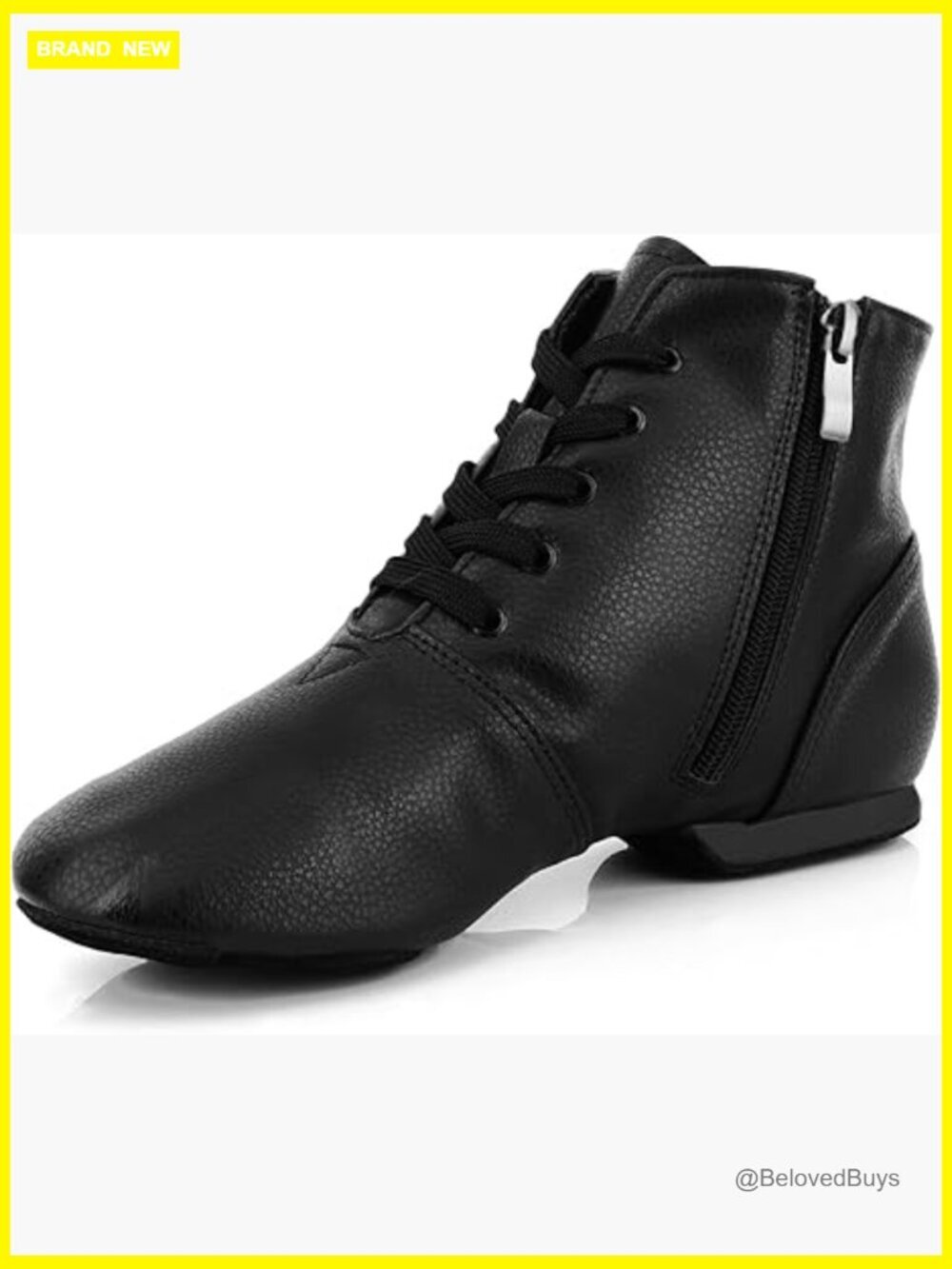 Leather Jazz Boots Lace Up Split Sole Dance Shoes Zipper